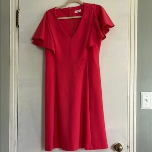 Calvin Klein Pink Flutter Sleeve Midi Dress